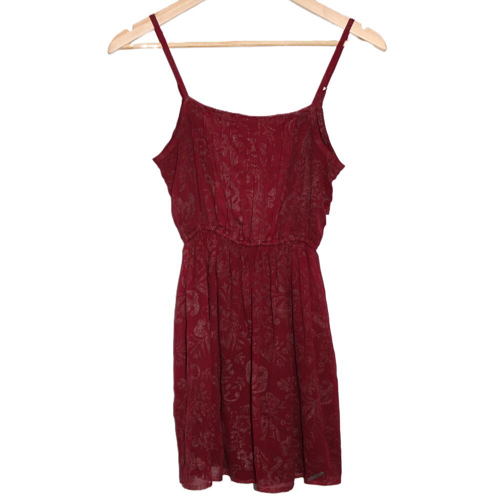 Abercrombie & Fitch Burgundy Red Gold Floral Spaghetti Strap Mini Dress Size XS